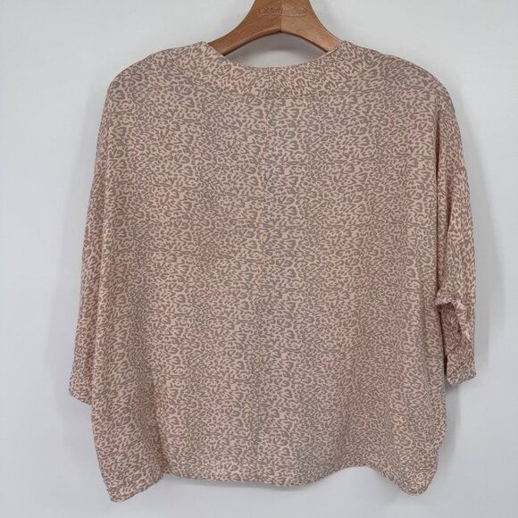 Sim & Sam Womens beige Pink Leopard Print Top V-Neck Tie-Front Size Large Rayon - Picture 8 of 12